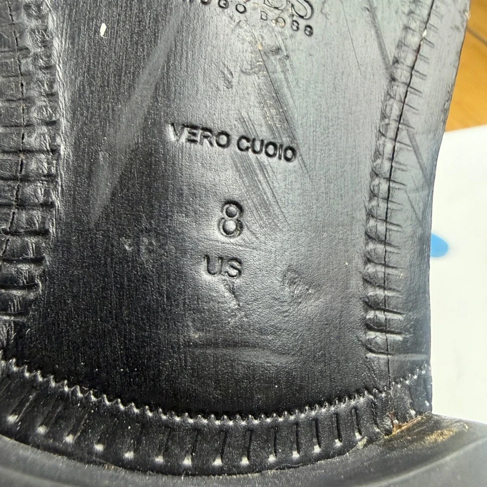 Hugo Boss Mens Black Leather Plain Toe Derby‎ Dress Shoes 8 50200689